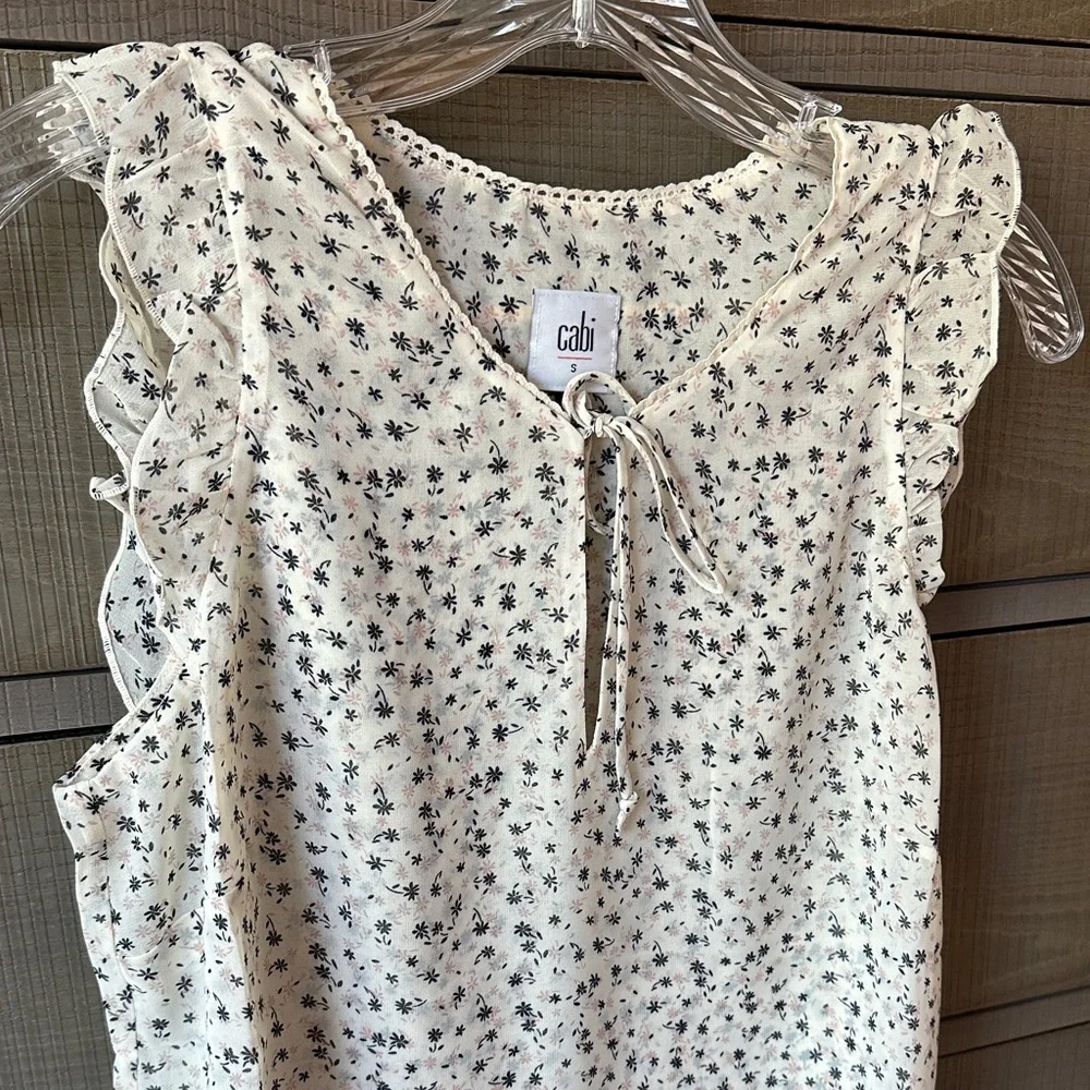 Cabi Cream Ruffle Blouse - Wishful Top - Picture 4 of 8